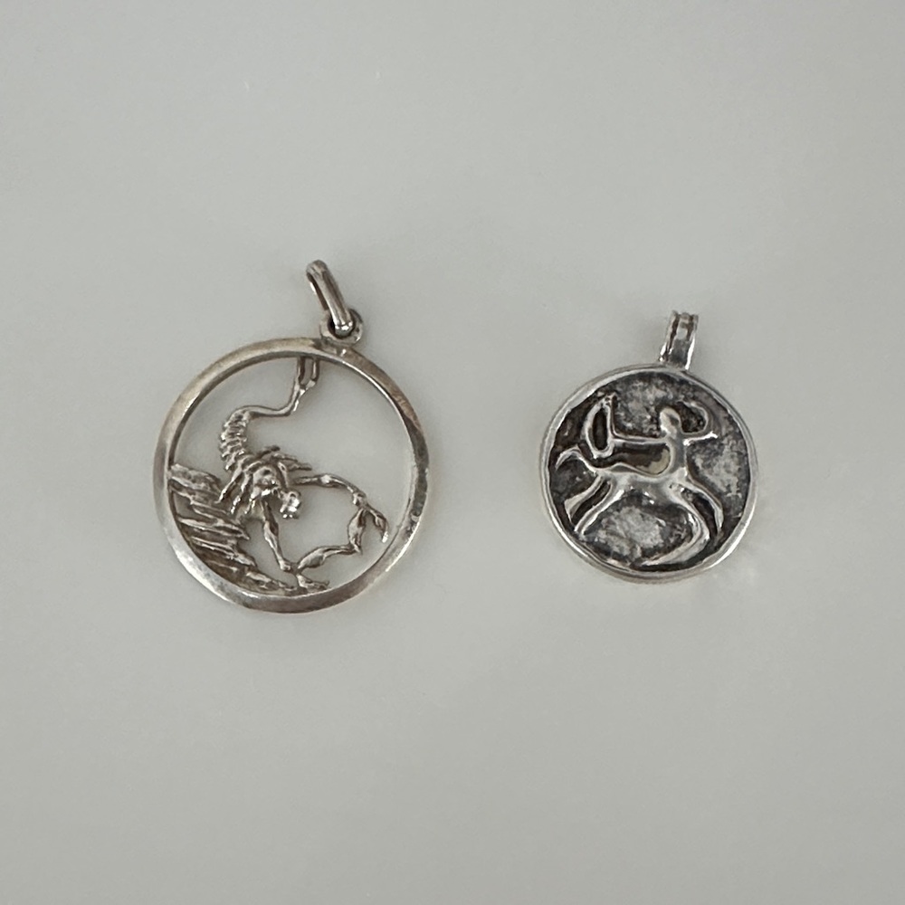 Silver Scorpion and Sagittarius Zodiac Pendant Set